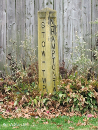 This is the Township Marker showing where the four townships from which Cuyahoga Falls was formed came together